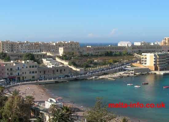 A section of St. George's Bay, showing the beach and part of the Corinthian maria hotel on the waterfront, right edge